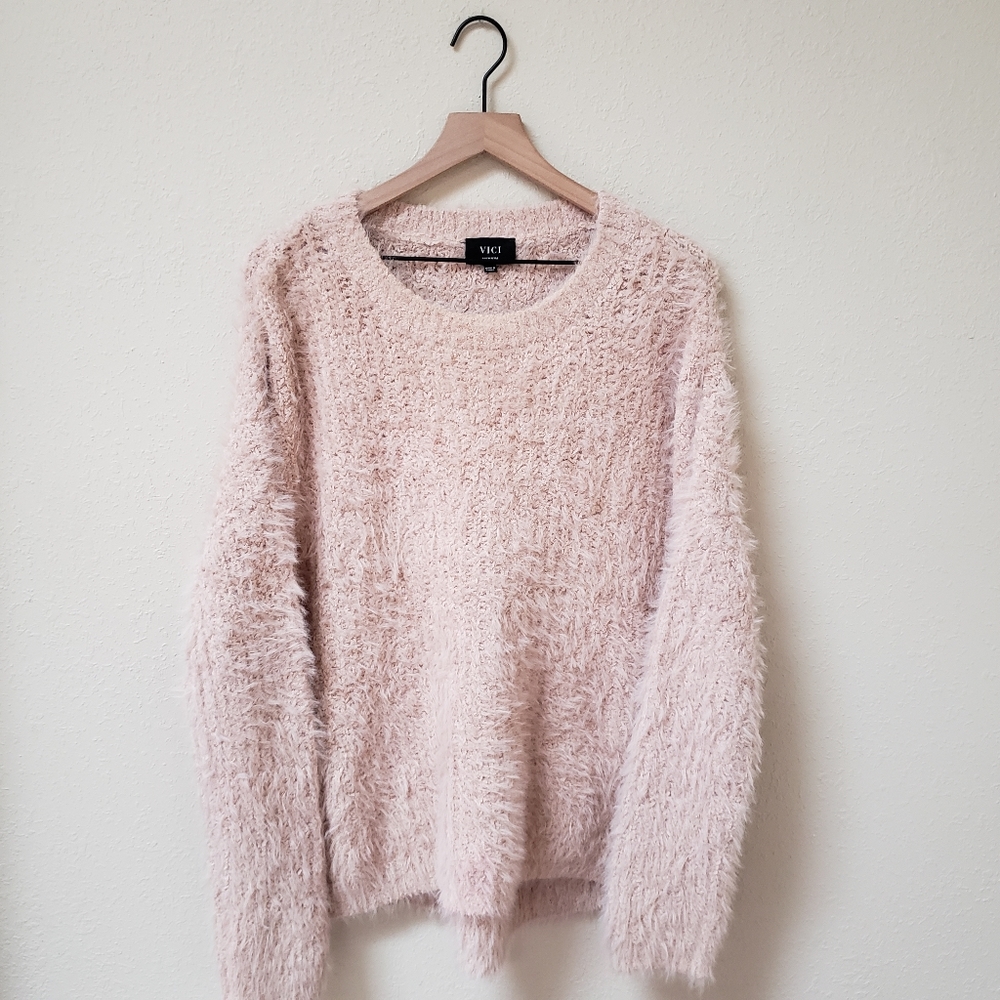 VICI Light Tan Fuzzy Eyelash Knit Sweater